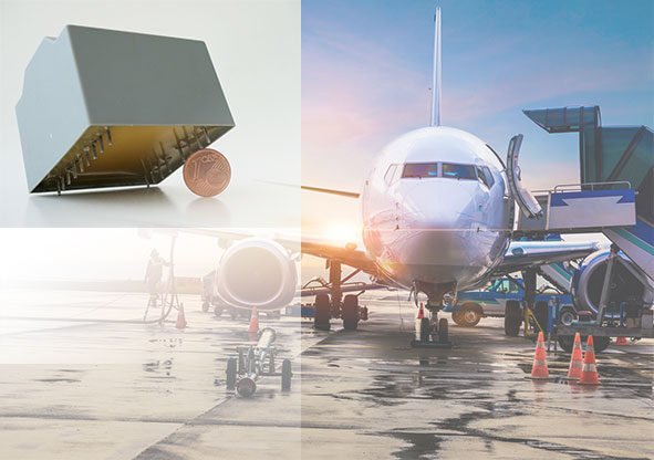 Ansteuerübertrager-Bauteil vor Verkehrsflugzeug – Gate-Treiber für elektrischen Luftfahrtantrieb